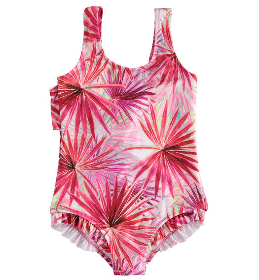 Sarabanda floral print one-piece swimsuit for girls from 8 to 16 years CORALLO-ROSA-6TA3