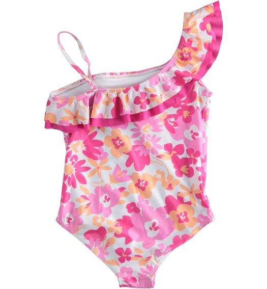 Sarabanda floral one-piece swimsuit for girls from 6 months to 8 years BIANCO-FUCSIA-6TA6