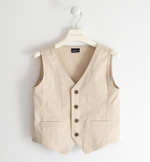 Sarabanda elegant boy vest in solid colour twill from 8 to 16 years BEIGE-0421