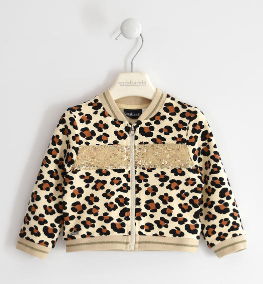 Sweatshirt with animalier patterned zip with sequins for girl from 6 months to 7 years Sarabanda ECRU'-NERO-6RB7