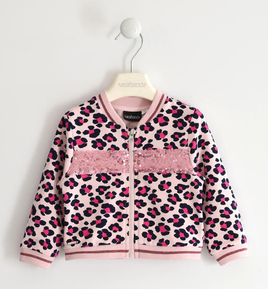 Sweatshirt with animalier patterned zip with sequins for girl from 6 months to 7 years Sarabanda ROSA-BLU-6RR8