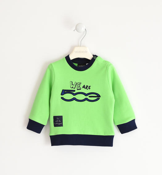 100% organic cotton crewneck sweatshirt "Sarabanda interprets New 500" for boy from 6 months to 7 years Sarabanda GREEN FLUO-5822