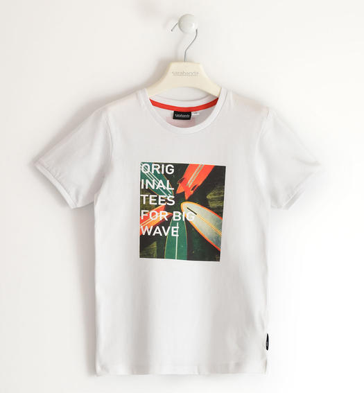 Sarabanda fresh T-shirt for boys with different graphics from 8 to 16 years BIANCO-0113