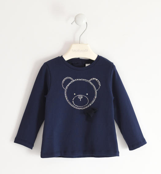 Sarabanda girl s t-shirt with sequin teddy bear from 9 months to 8 years NAVY-3854