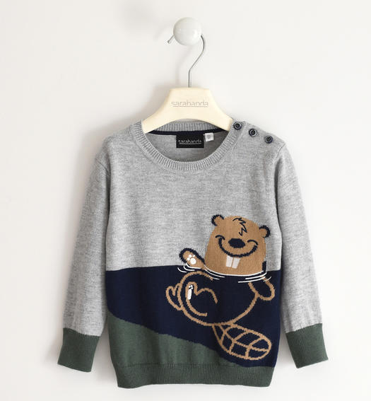 Sarabanda boy s knit sweater with beaver from 9 months to 8 years GRIGIO MELANGE-8992