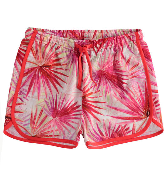 100% cotton Hawaiian patterned shorts for girls from 8 to 16 years CORALLO-ROSA-6TA3