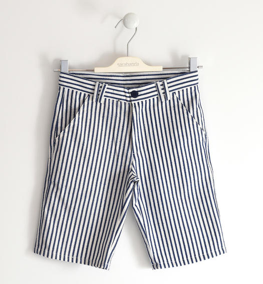 Sarabanda striped pattern short trousers for boys from 8 to 16 years BLU-BIANCO-8004