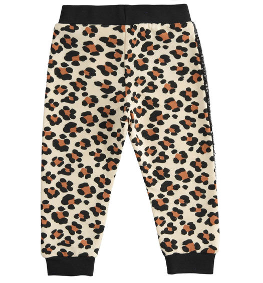 Animalier print fleece trousers for girl from 6 months to 7 years Sarabanda ECRU'-NERO-6RB7