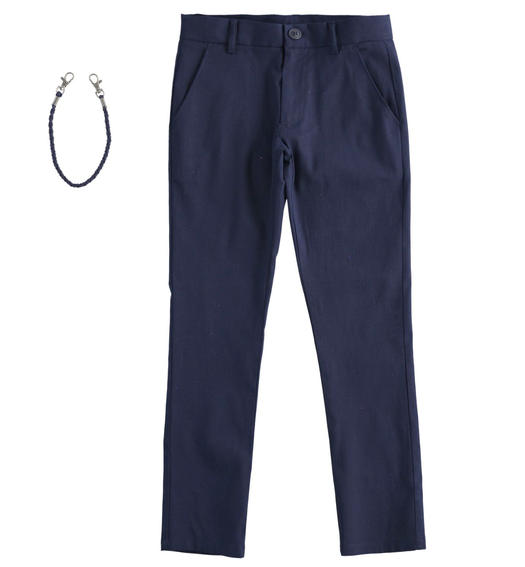 Sarabanda blue long trousers with key ring for boys from 8 to 16 years NAVY-3854
