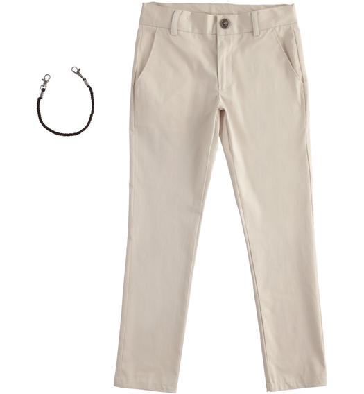 Sarabanda long trousers with key ring for boys from 8 to 16 years BEIGE-0421