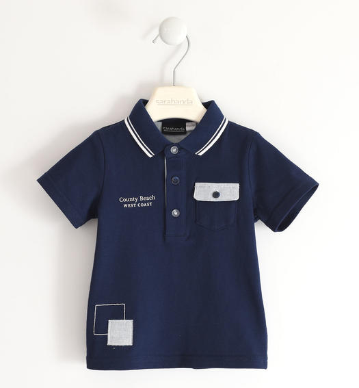 Sarabanda short sleeve polo shirt for boys 100% cotton with breast pocket from 6 months to 8 years NAVY-3854