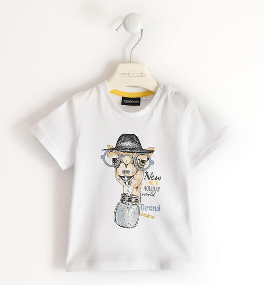 Sarabanda 100% cotton t-shirt with cute camel print for boys from 6 months to 8 years BIANCO-0113