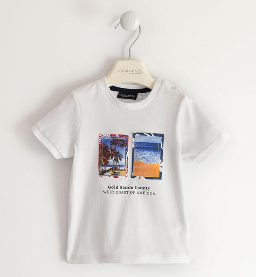 Sarabanda 100% cotton T-shirt for boys with photographic print from 6 months to 8 years BIANCO-0113