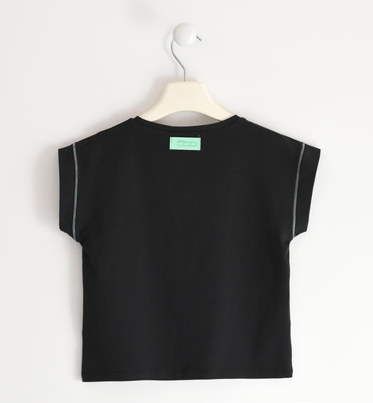 Sarabanda T-shirt with 500 logo in reversible sequins for girls from 8 to 16 years NERO-0658