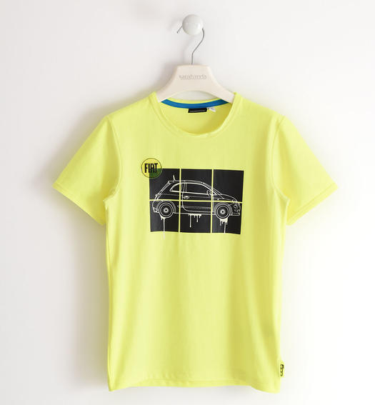 Sarabanda T-shirt for boys with Fiat 500 print and badge from 8 to 16 years GIALLO FLUO-1499