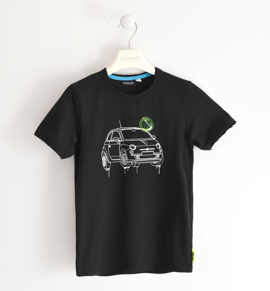Sarabanda T-shirt for boys with Fiat 500 print and badge from 8 to 16 years NERO-0658