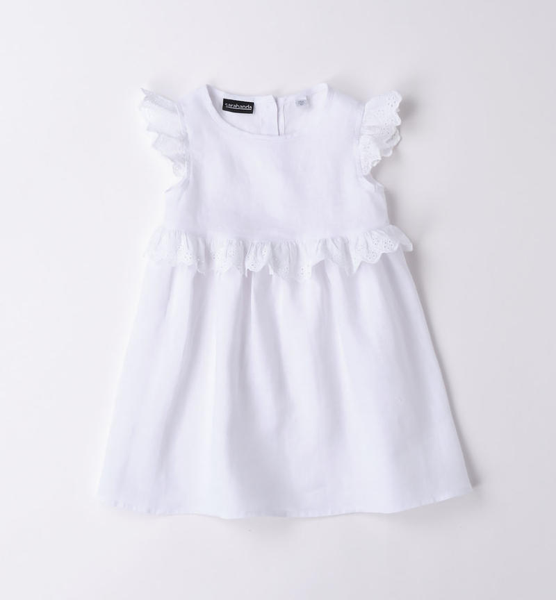 Sarabanda 100% linen dress for girls from 9 months to 8 years BIANCO-0113