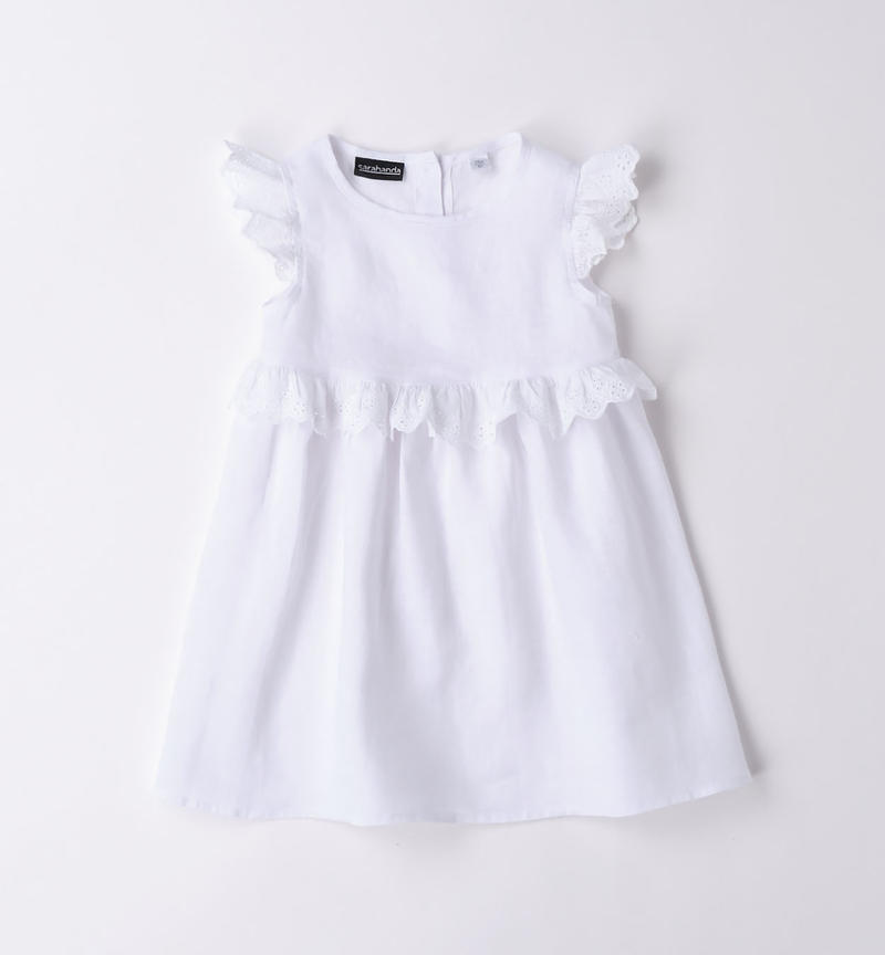 Abito 100% lino bambina da 9 mesi a 8 anni Sarabanda BIANCO-0113