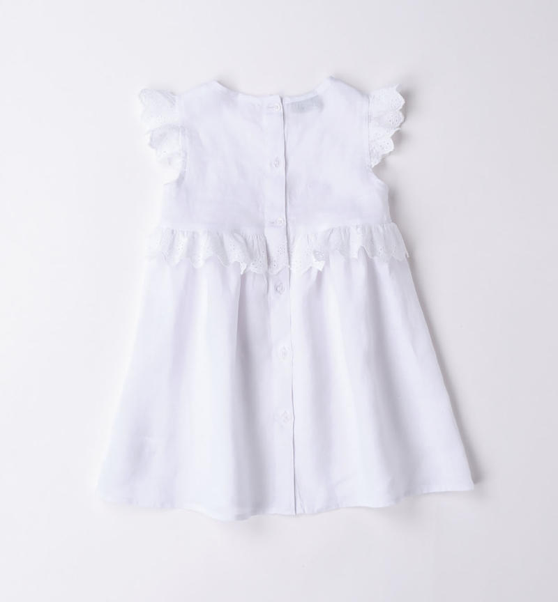 Sarabanda 100% linen dress for girls from 9 months to 8 years BIANCO-0113