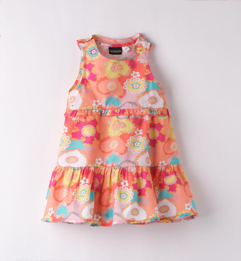 Sarabanda floral 100% cotton dress for girls from 9 months to 8 years BIANCO-MULTICOLOR-6VT9
