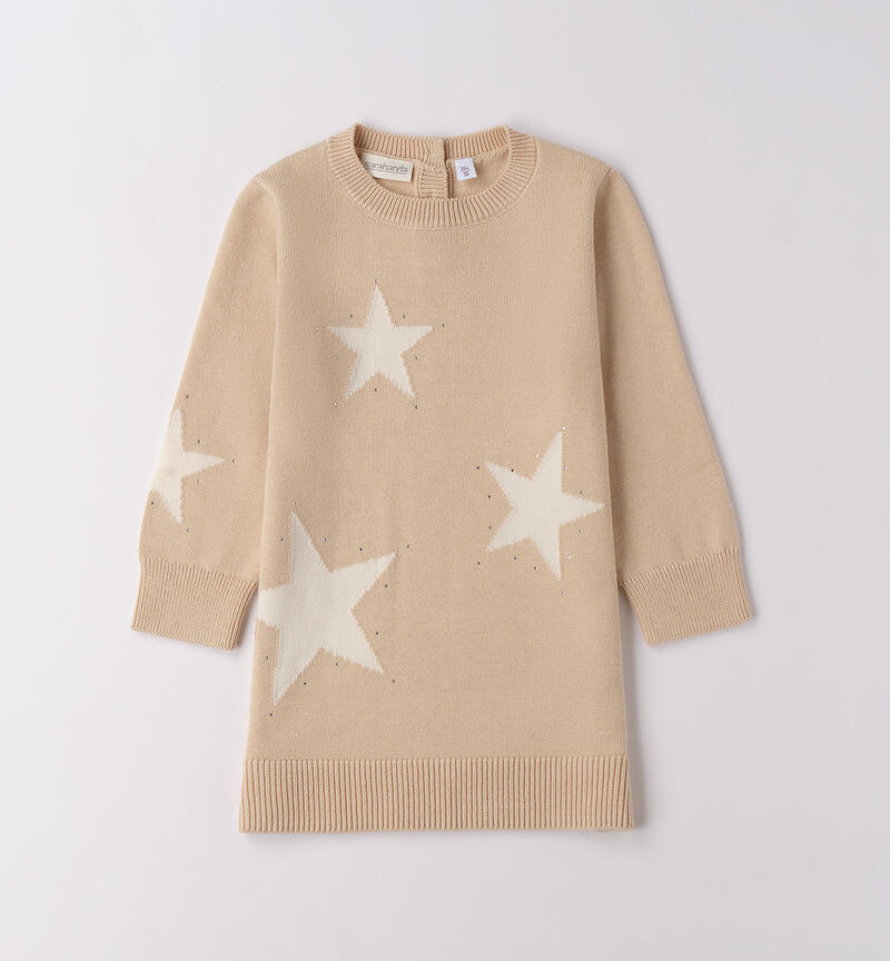 Girl's dress with stars BEIGE-0924