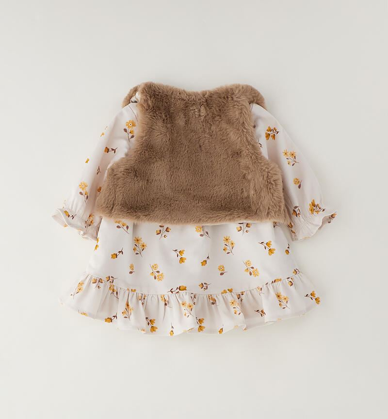 Minibanda baby girl dress ECRU'-GIALLO-6CEF