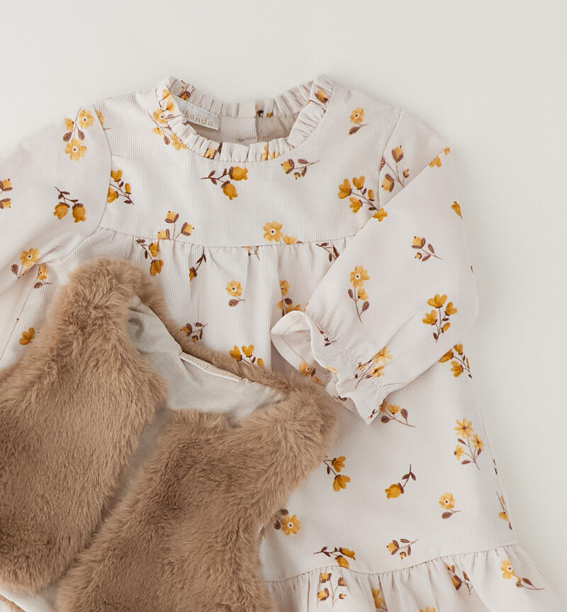Minibanda baby girl dress ECRU'-GIALLO-6CEF