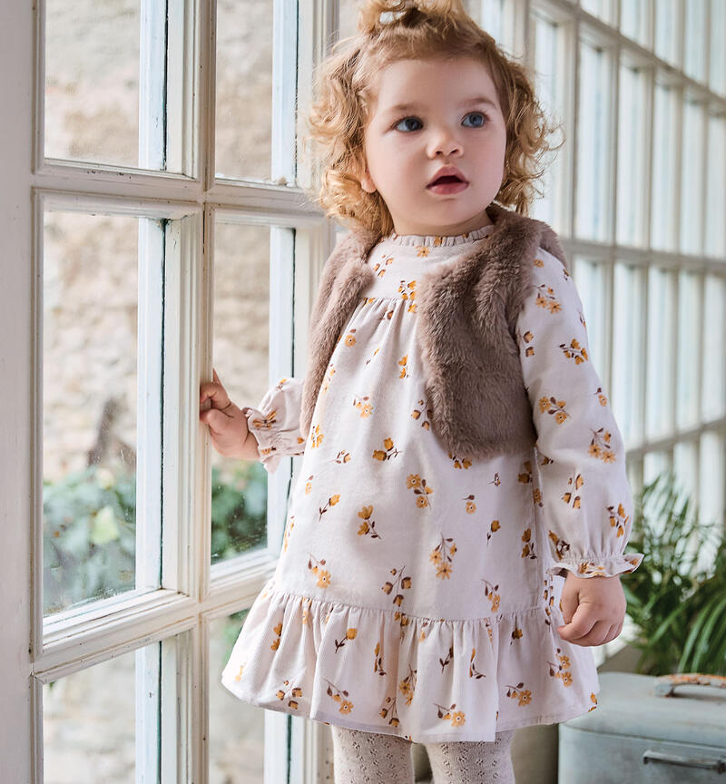 Minibanda baby girl dress ECRU'-GIALLO-6CEF