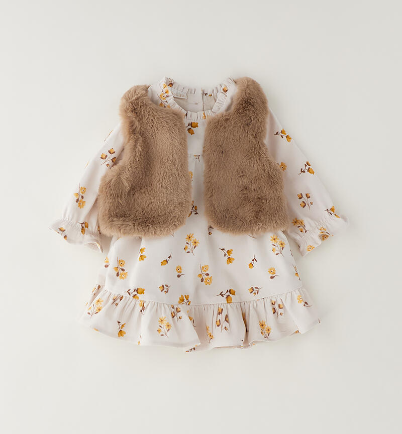Minibanda baby girl dress ECRU'-GIALLO-6CEF
