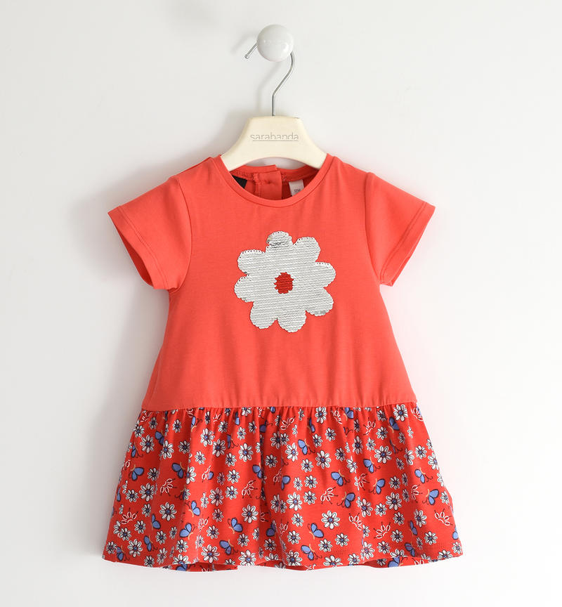 Sarabanda floral dress with sequins for girls from 12 months to 8 years ROSSO-2152