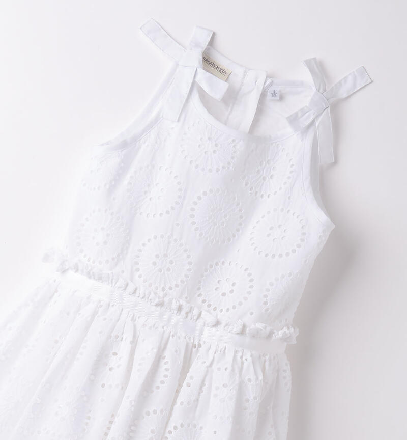 Girls' broderie anglaise dress BIANCO-0113