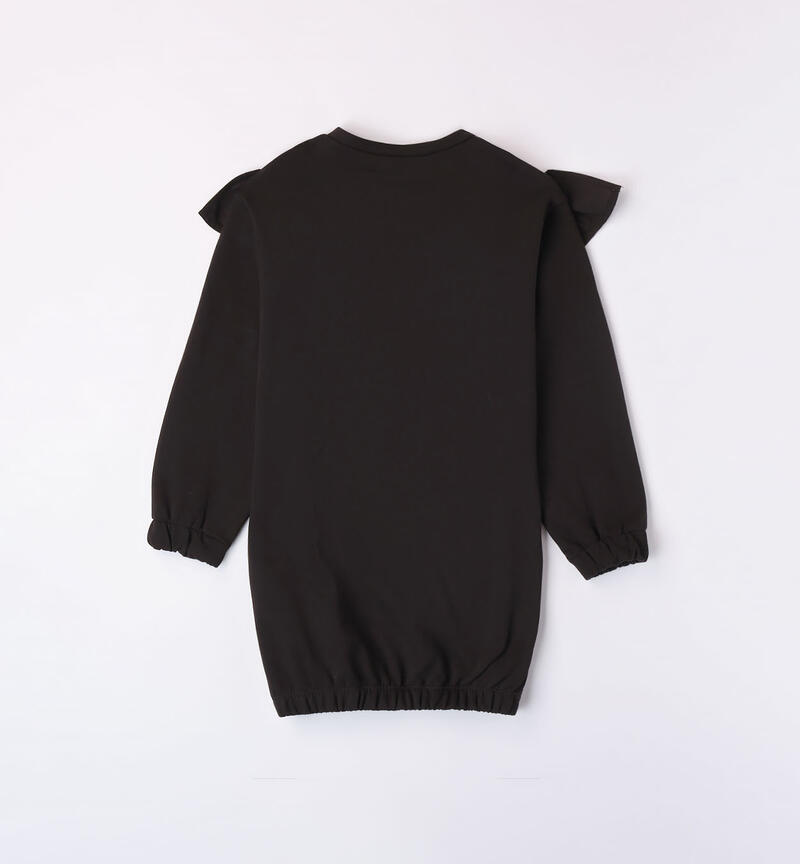 Sarabanda black jersey fleece dress for girls from 8 to 16 years NERO-0658