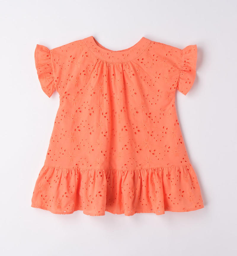 Sarabanda broderie anglaise dress for girls from 9 months to 8 years MANDARINO-2132