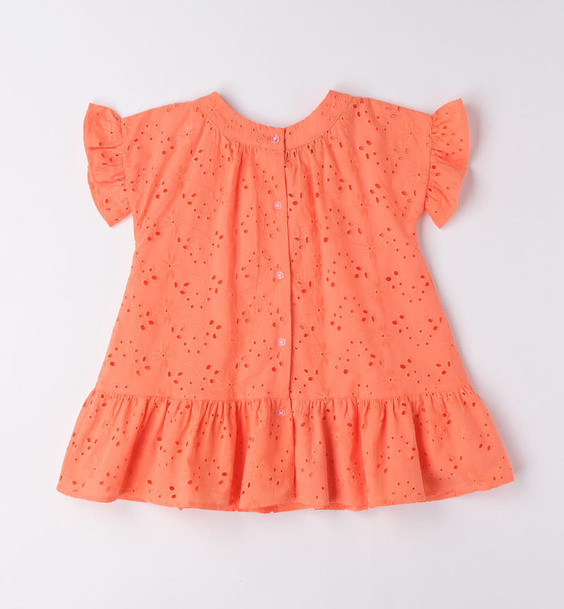 Sarabanda broderie anglaise dress for girls from 9 months to 8 years MANDARINO-2132