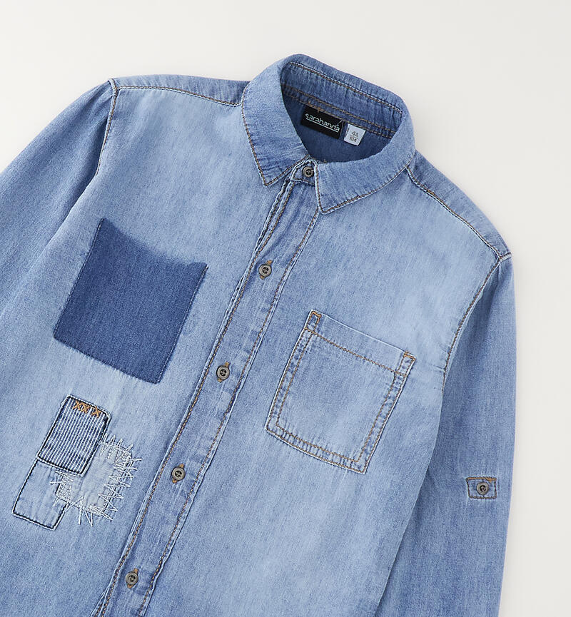 Camicia 100% cotone bambino STONE WASHED CHIARO-7400