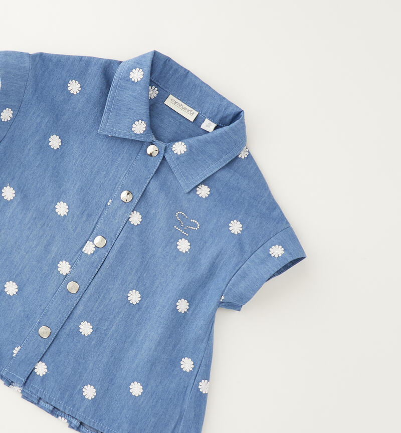 Camicia 100% cotone per bambina BLU CHIARO LAVATO-7310