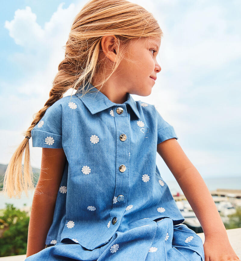 Camicia 100% cotone per bambina BLU CHIARO LAVATO-7310