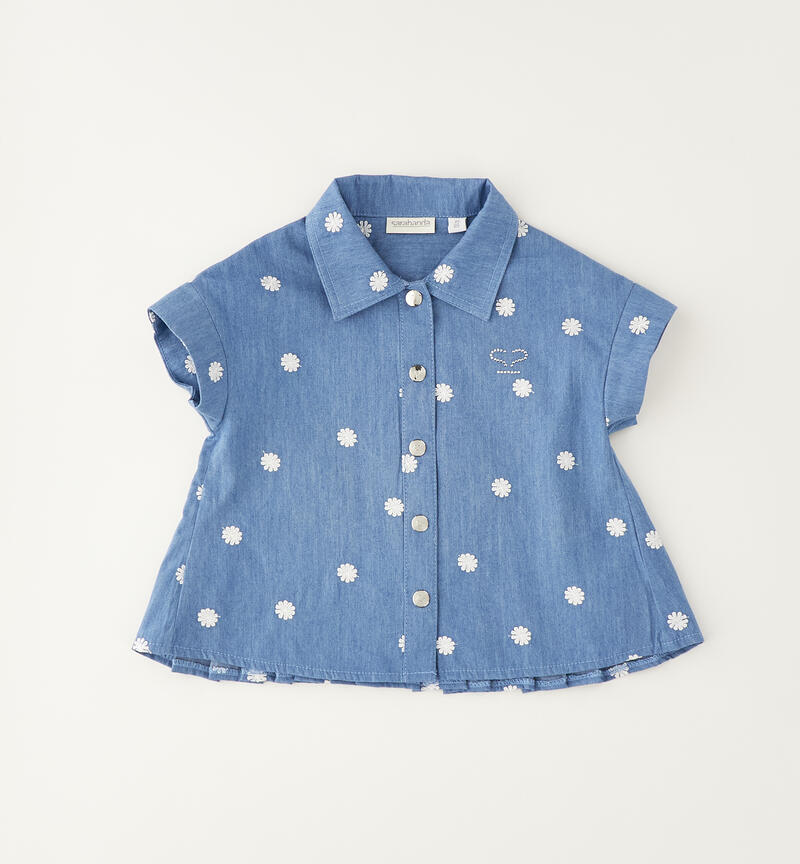 Camicia 100% cotone per bambina BLU CHIARO LAVATO-7310