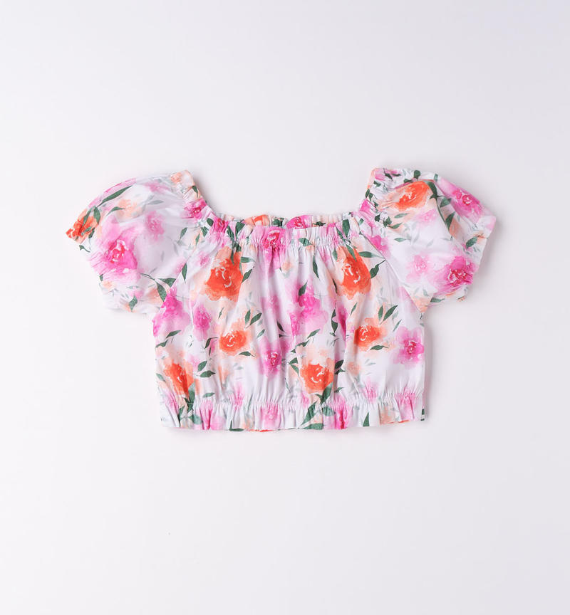 Sarabanda floral shirt for girls from 8 to 16 years BIANCO-MULTICOLOR-6VT3
