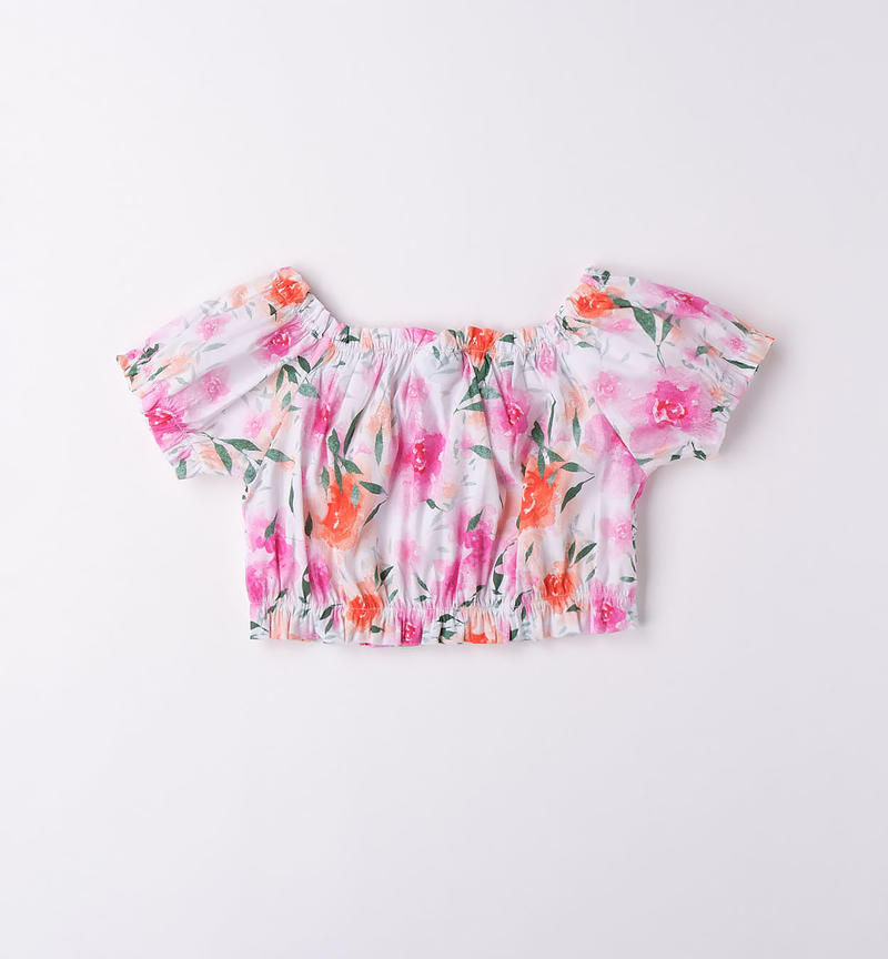 Sarabanda floral shirt for girls from 8 to 16 years BIANCO-MULTICOLOR-6VT3