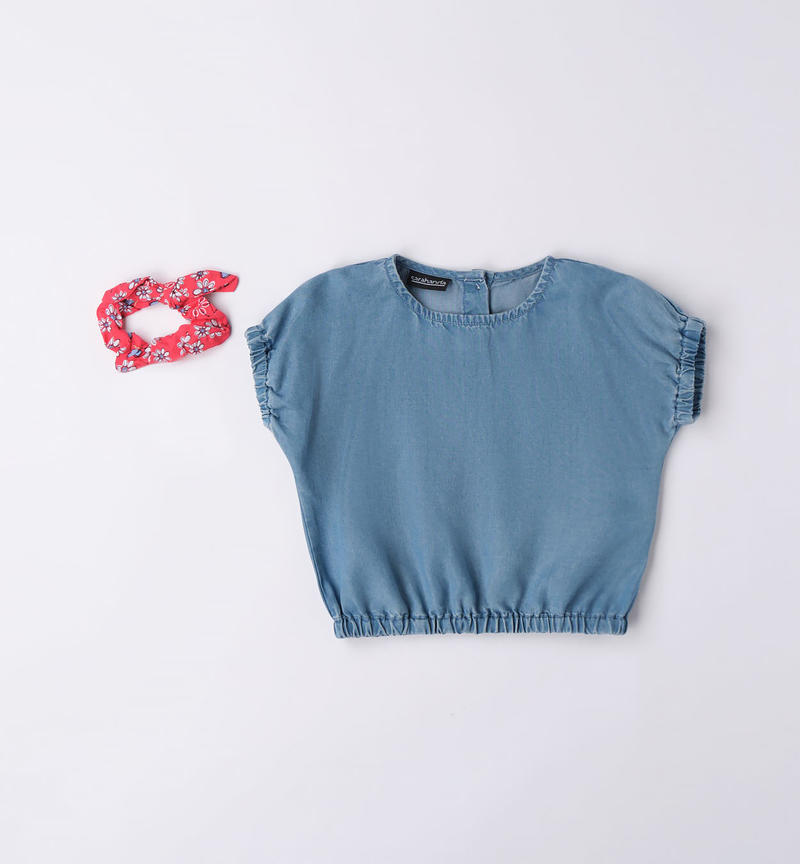 Sarabanda shirt with elastic hair band for girls from 9 months to 8 years STONE BLEACH-7350