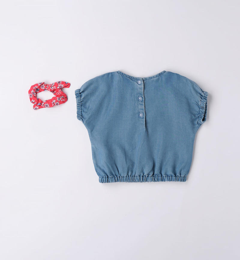Sarabanda shirt with elastic hair band for girls from 9 months to 8 years STONE BLEACH-7350
