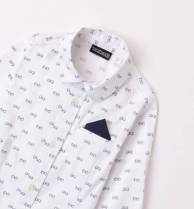 Sarabanda shirt with a breast pocket for boys from 9 months to 8 years BIANCO-NAVY-6K48