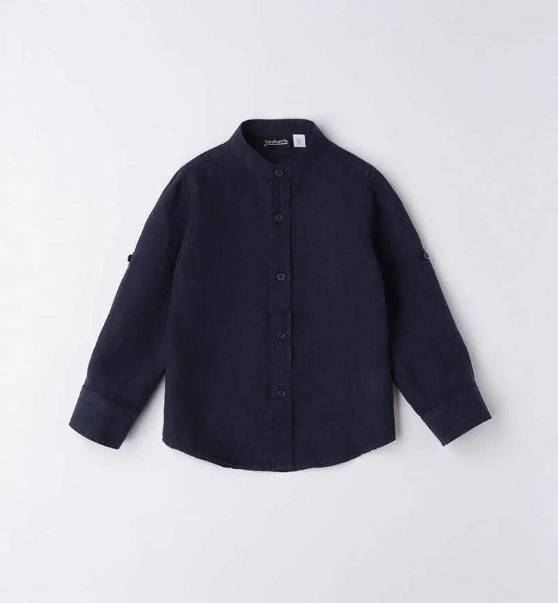 Sarabanda linen shirt for boys from 6 months to 8 years NAVY-3854