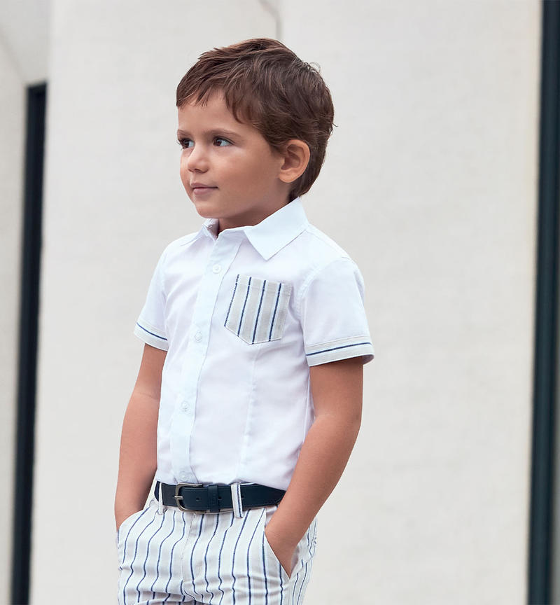 Camicia manica corta con taschino per bambino da 9 mesi a 8 anni Sarabanda BIANCO-0113