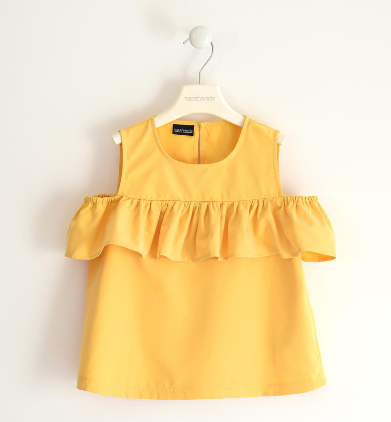 Sarabanda shirt for girls with gathered flounce from 8 to 16 years GIALLO-1626