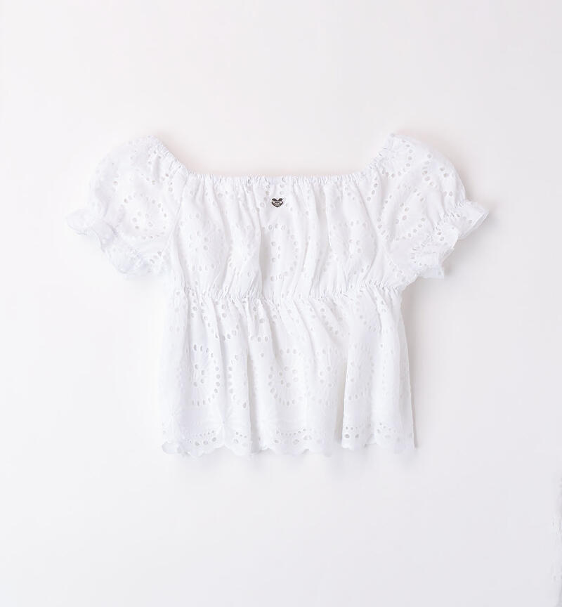 Girls' shirt in 100% cotton BIANCO-0113