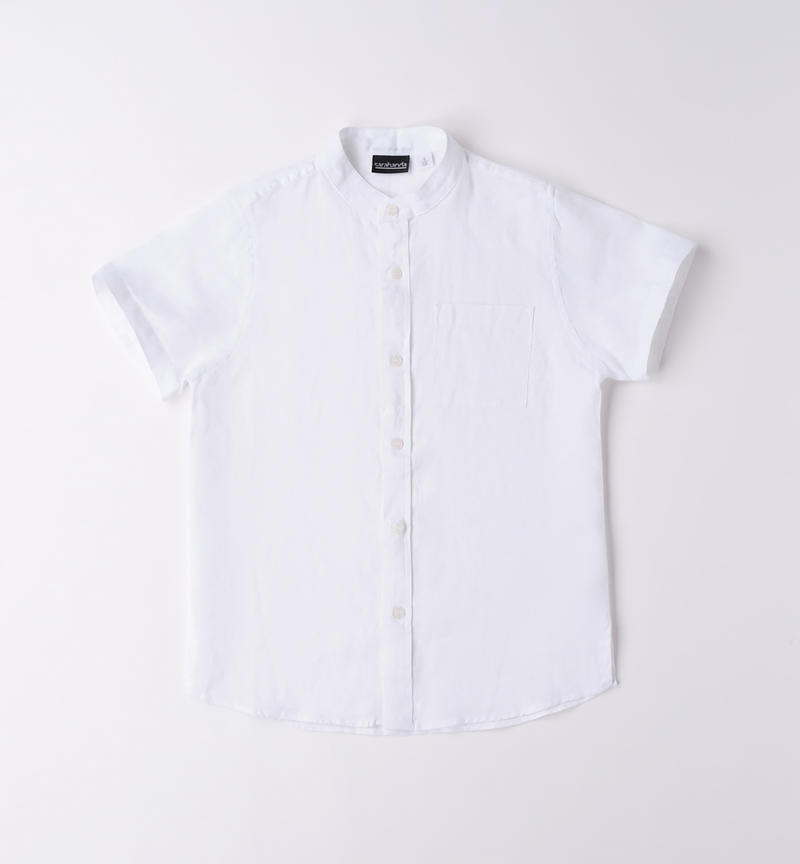 Sarabanda short-sleeved 100% linen shirt for boys from 8 to 16 years BIANCO-0113