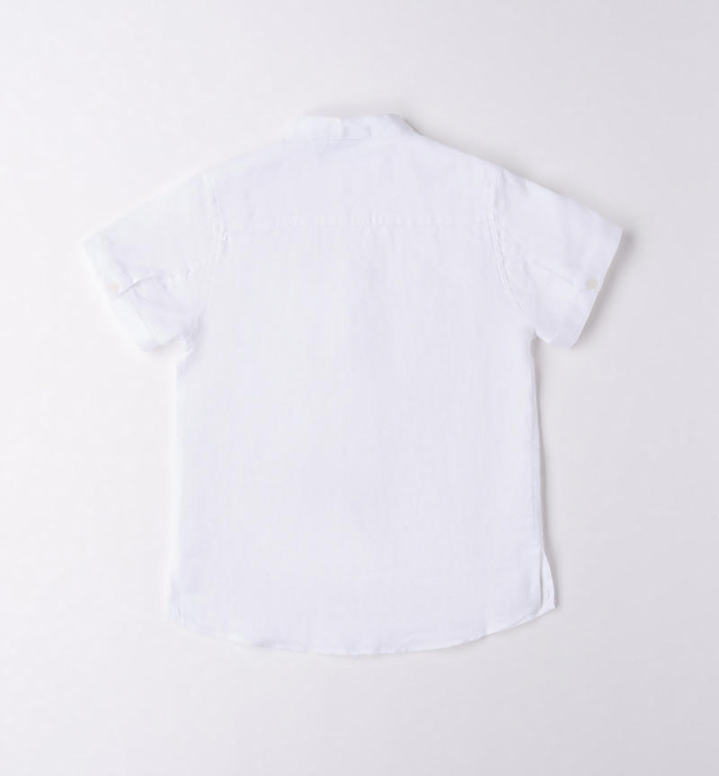 Sarabanda short-sleeved 100% linen shirt for boys from 8 to 16 years BIANCO-0113