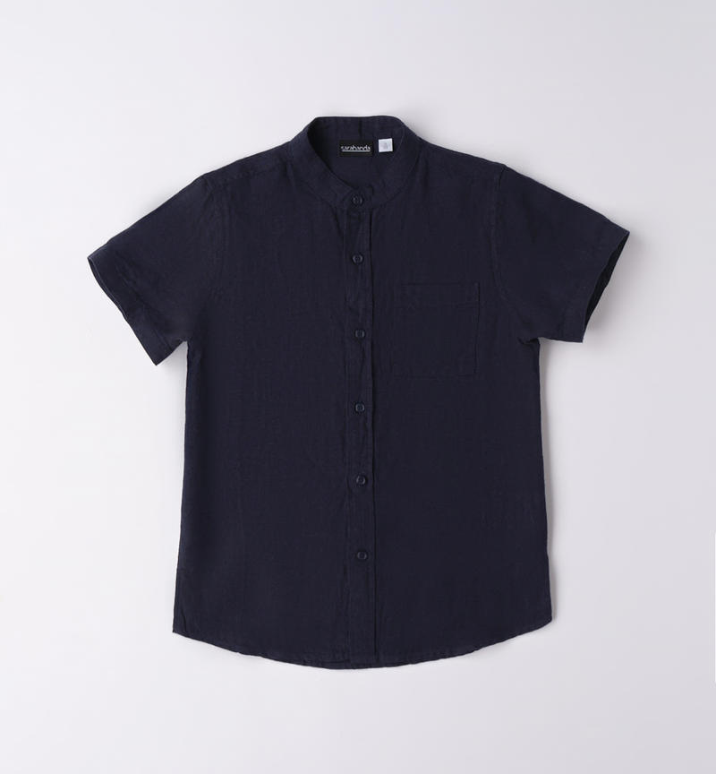 Sarabanda short-sleeved 100% linen shirt for boys from 8 to 16 years NAVY-3854